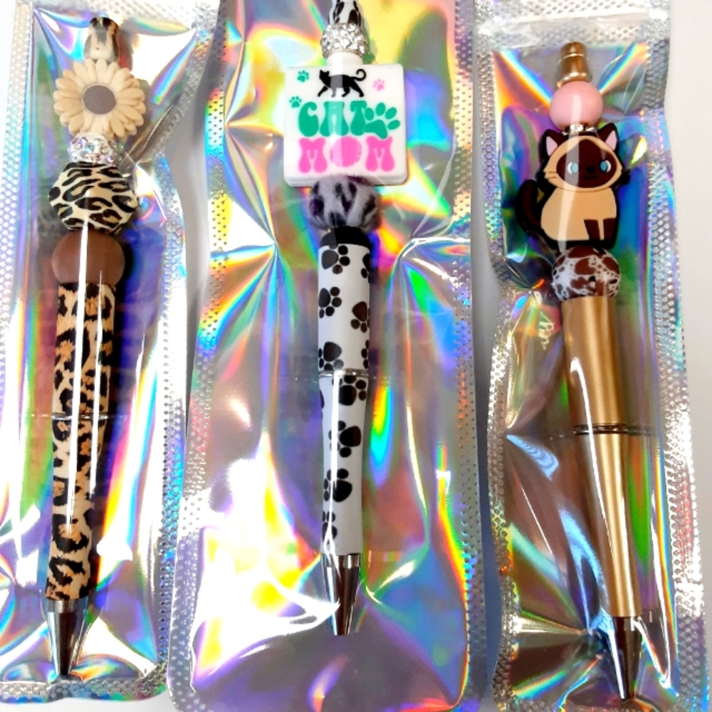 Bundle Of 3 CAT MOM Beadable Pen Set